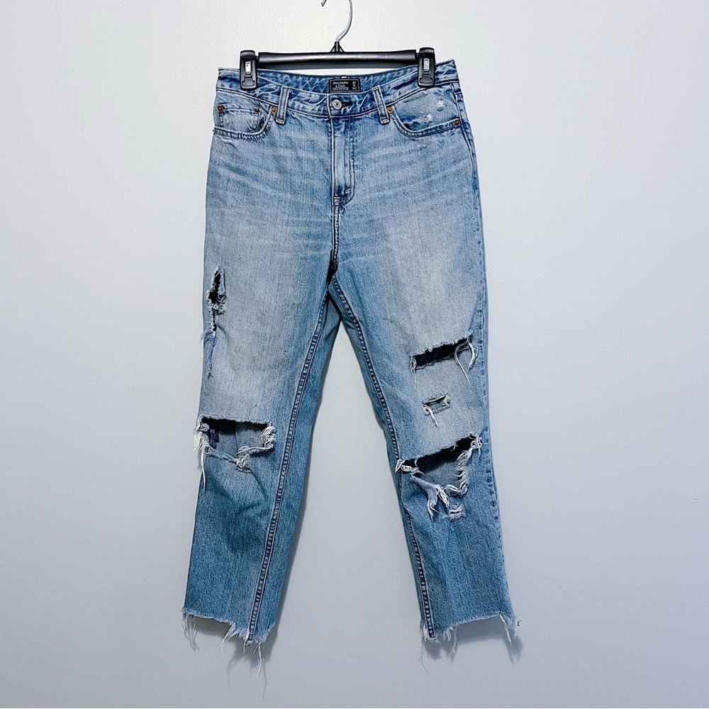 Abercrombie and Fitch Super Destroyed Ankle Cropped Annie Girlfriend Jeans
